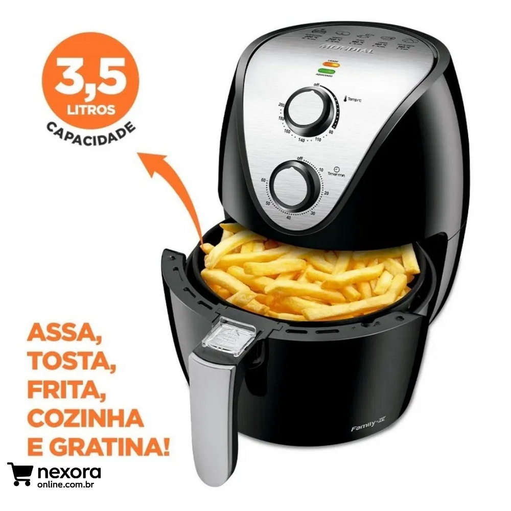 Fritadeira Elétrica Sem Óleo Air Fryer Mondial AF-30 Family Inox IV 3,5L Preta - Nexora Online