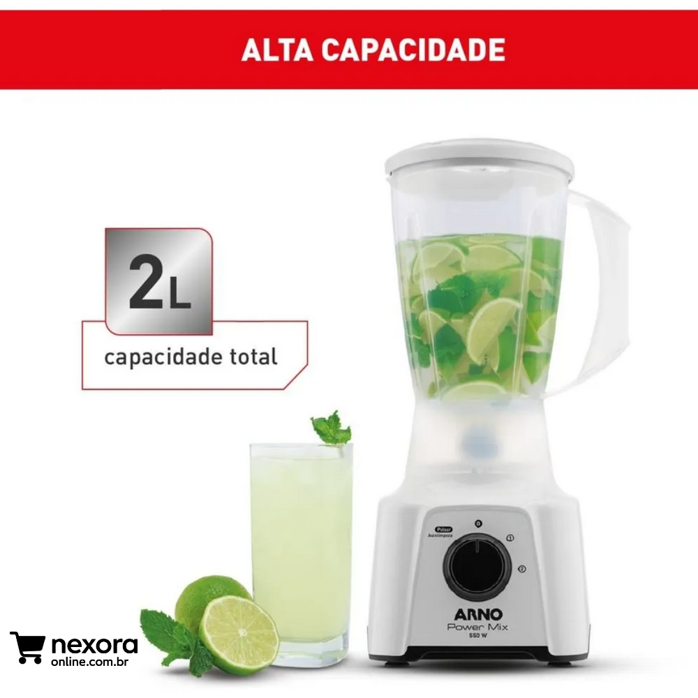 Liquidificador Arno Limpa Fácil Power Mix 2L Branco com Jarra de Polipropileno - Nexora Online