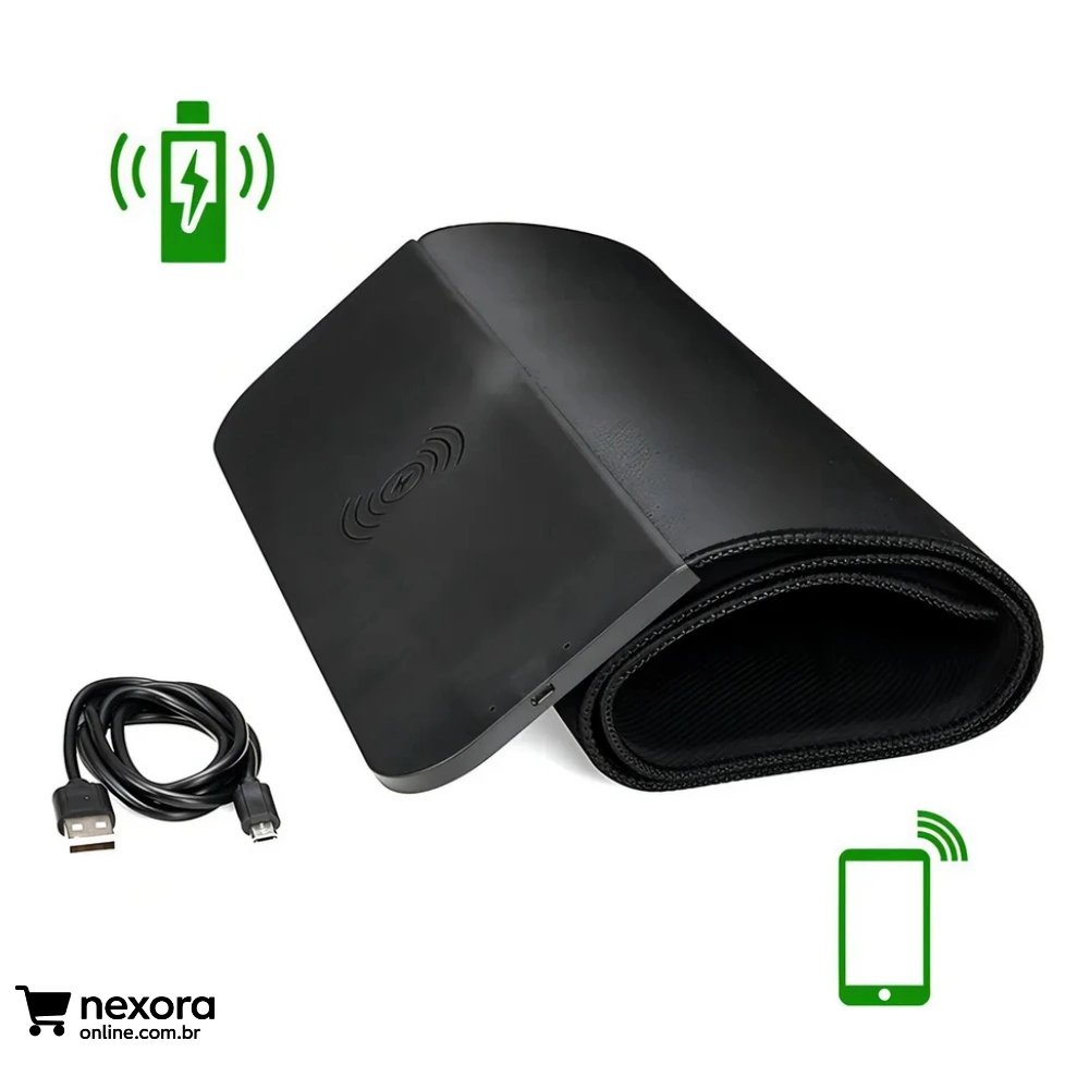 Mousepad Grande + Carregador Sem Fio Xiaomi iPhone Samsung Preto - Nexora Online